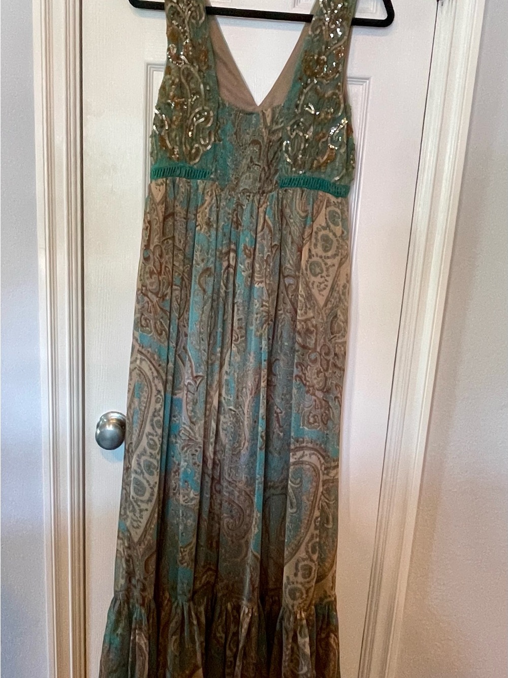 Ranna Gill Teal and Beige Paisley Trim Dress - Picture 2 of 3